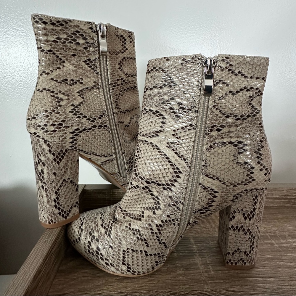 Faux Snake Skin Ankle Boots